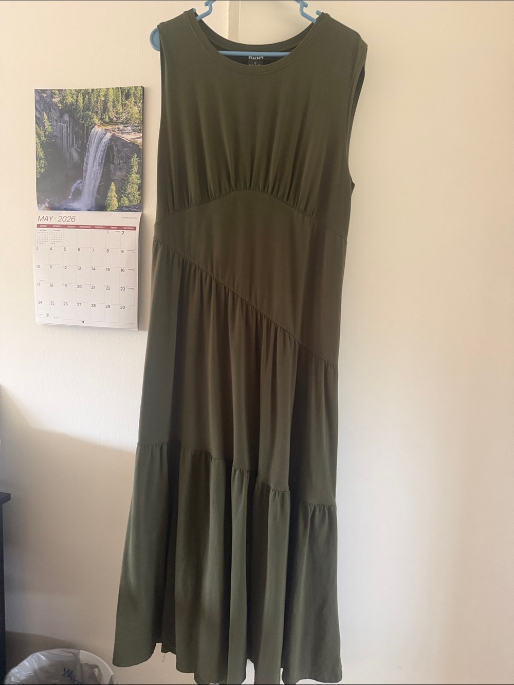 DKNY Olive Green Sleeveless Tiered Maxi Dress